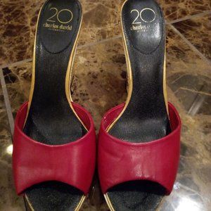 Charles David red/snakeskin wedge heels